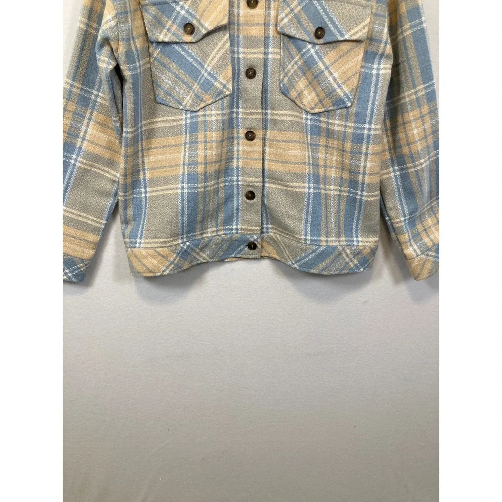 Boston Traders Plaid Flannel Shirt Jacket Beige Blue‎ Button Up Casual Size M - Picture 5 of 9
